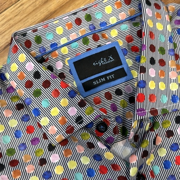 NWT Eight X Dress Shirt Mens XXL Slim Fit Button Up Short Sleeve Colorful dots - Picture 6 of 11